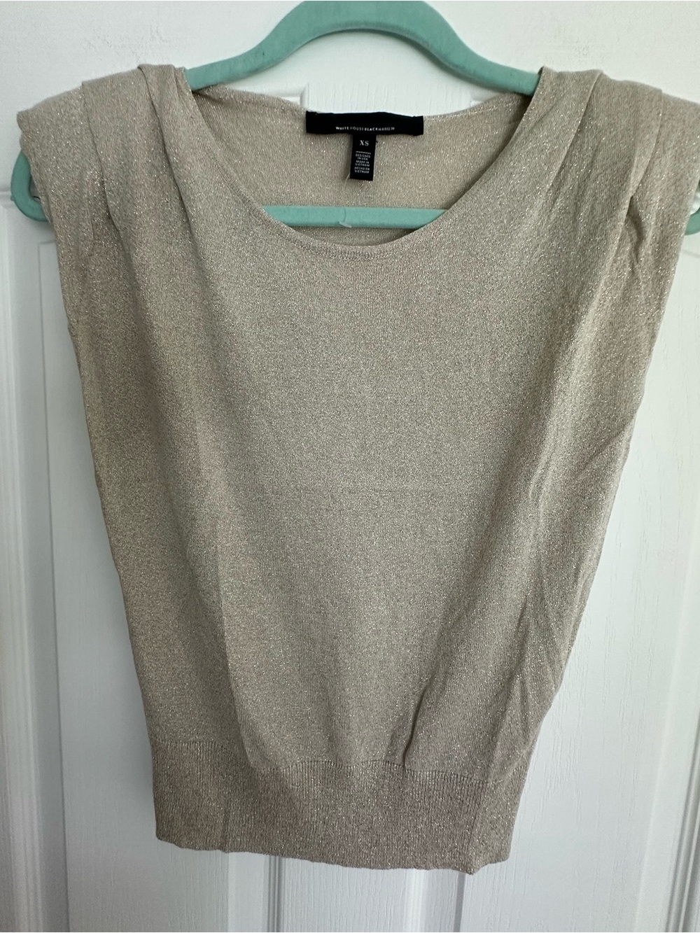 White House Black Market NWOT Metallic Taupe Scoop Neck Cap Sleeve Sweater